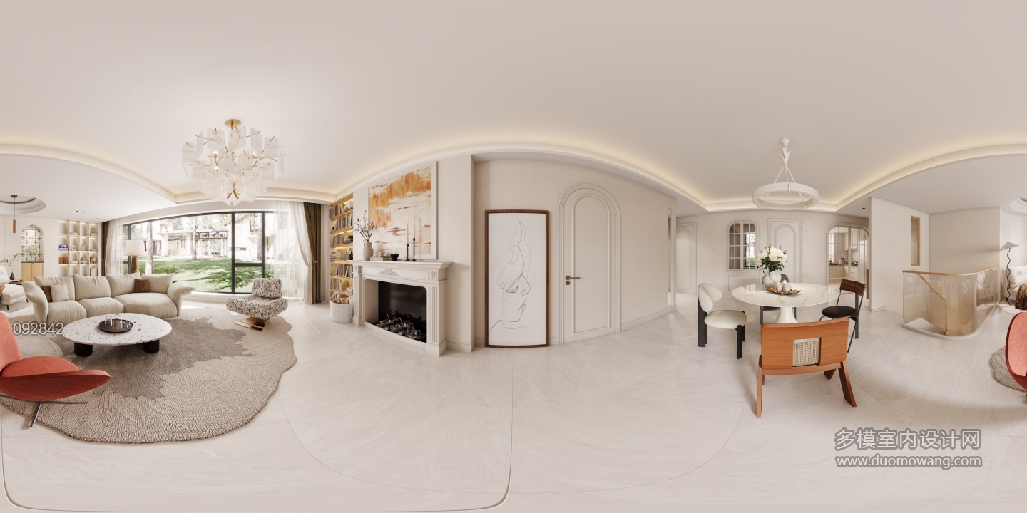 现代一层客餐厅全景