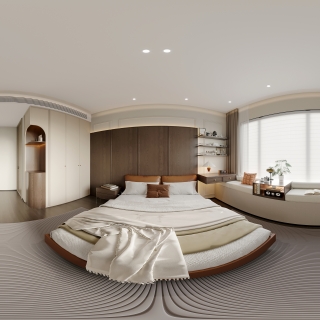 现代法式中古一层主卧全景