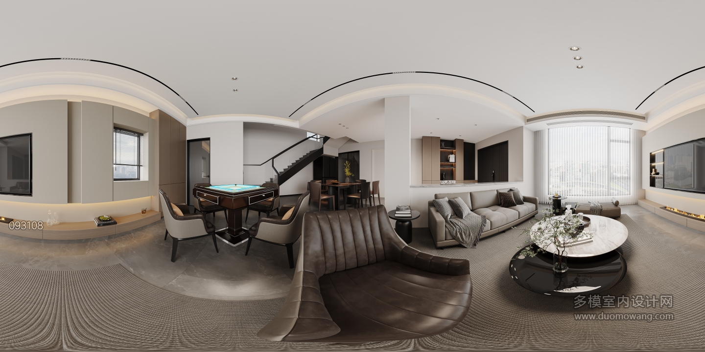 现代客厅餐厅全景