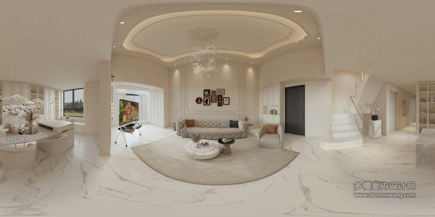 法式 轻奢 客餐厅 全景