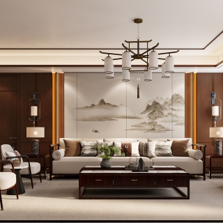 新中式二楼沙发墙