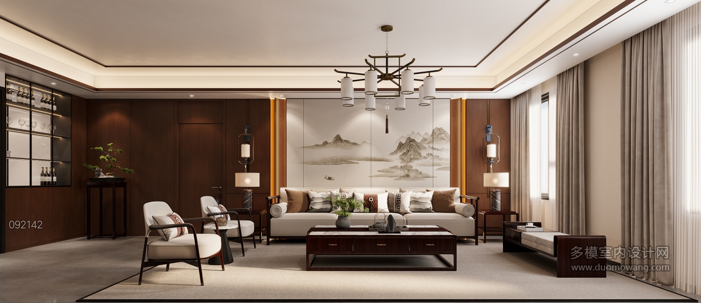 新中式二楼沙发墙