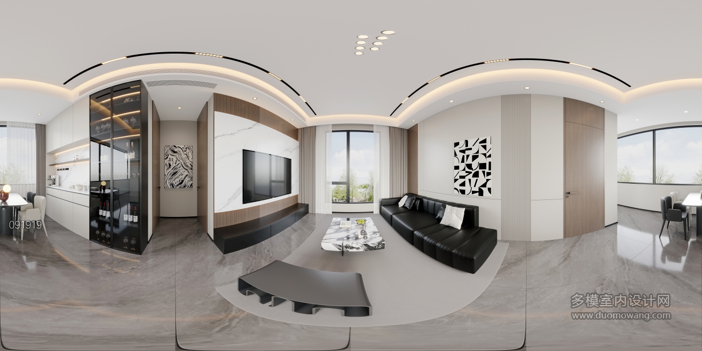 现代二层客餐厅全景