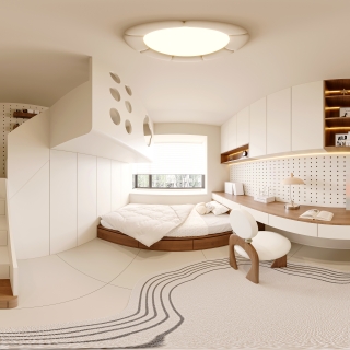 现代奶油儿童房360