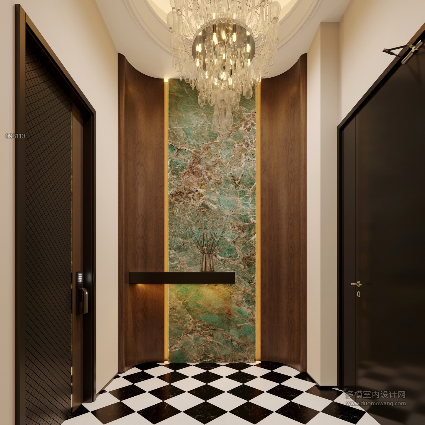 现代法式中古负二玄关造景