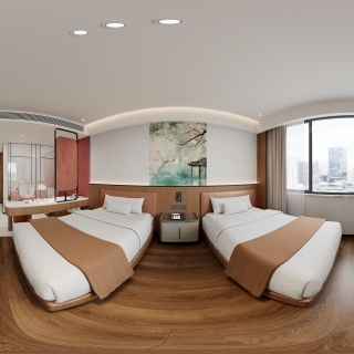 现代双人标间全景-电视墙