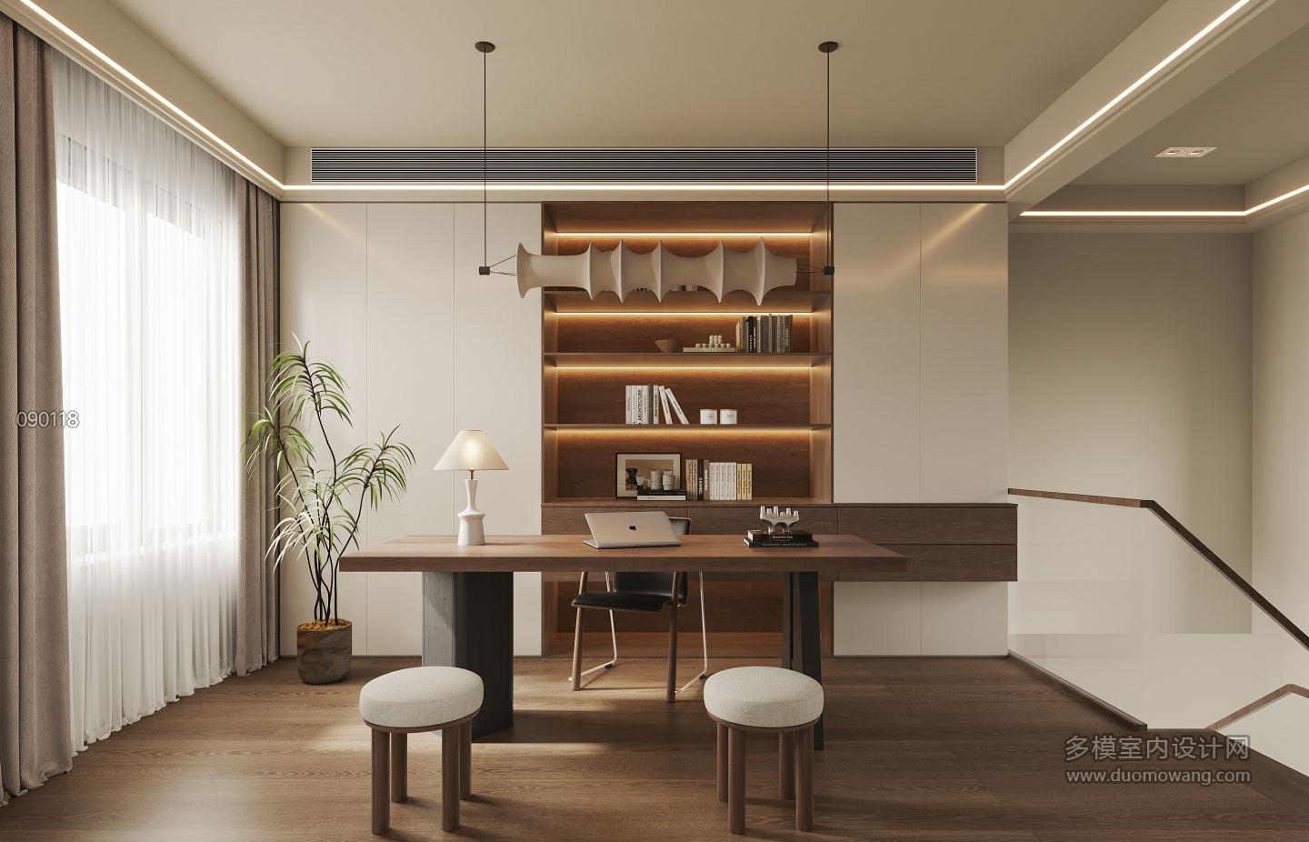 现代中古二层书房