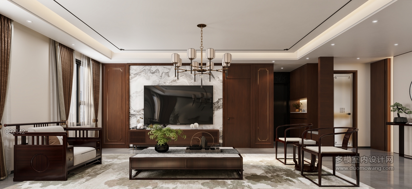 新中式三楼电视墙