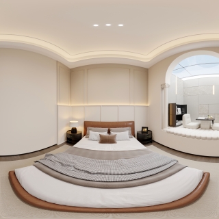 现代法式中古负一卧室全景