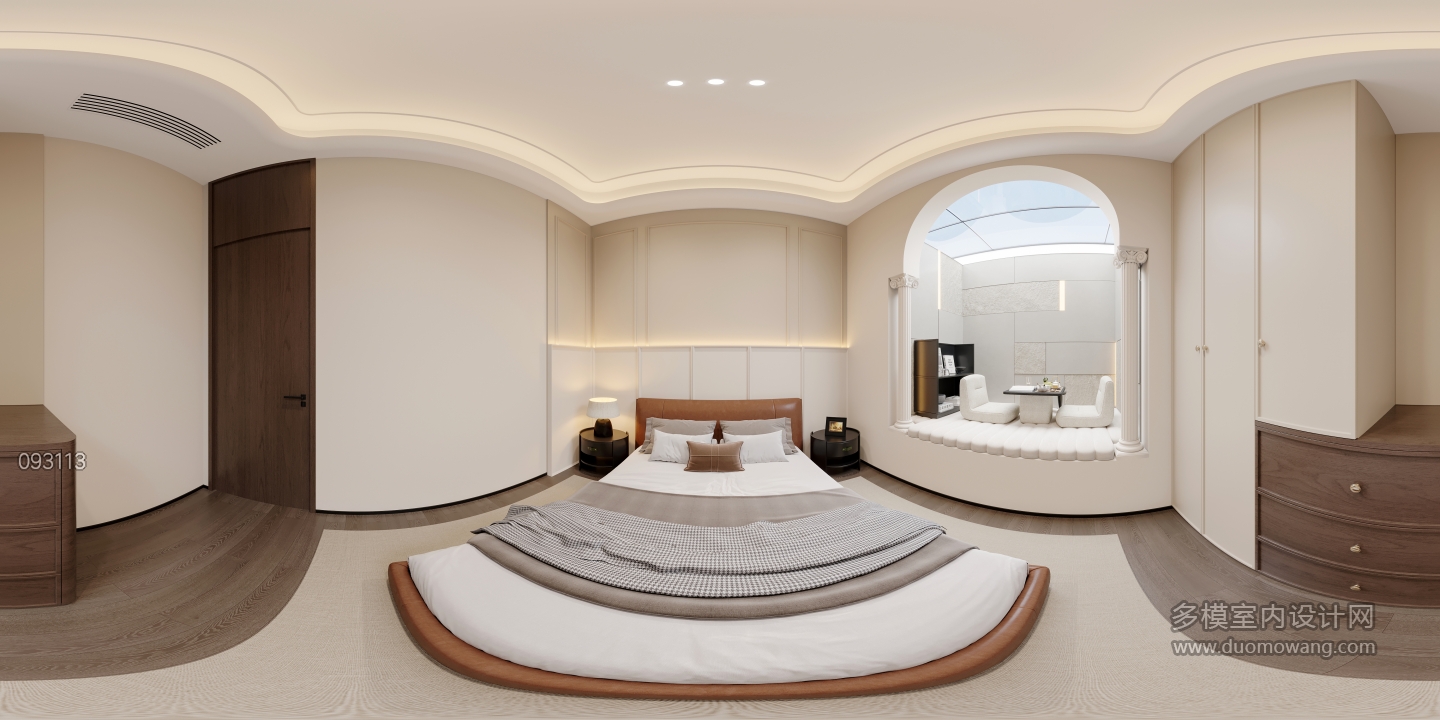 现代法式中古负一卧室全景