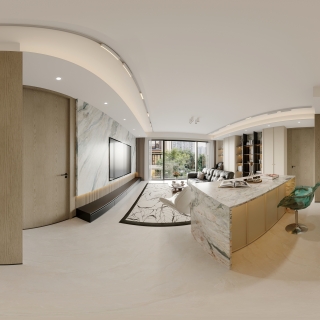 现代法式中古一层客餐厅全景