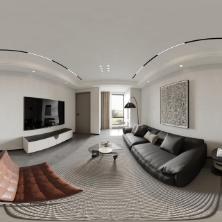 现代 黑白户 客餐厅 全景