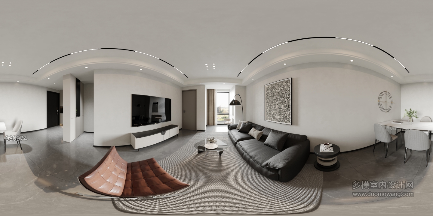 现代 黑白户 客餐厅 全景