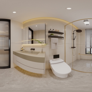 现代五层主卧卫生间全景