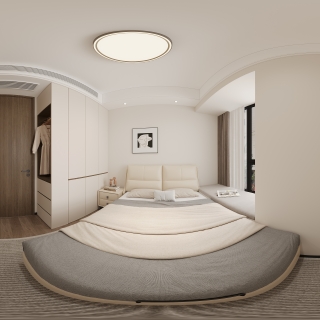 现代沙发背后卧室全景