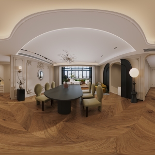 现代2楼客餐厅全景