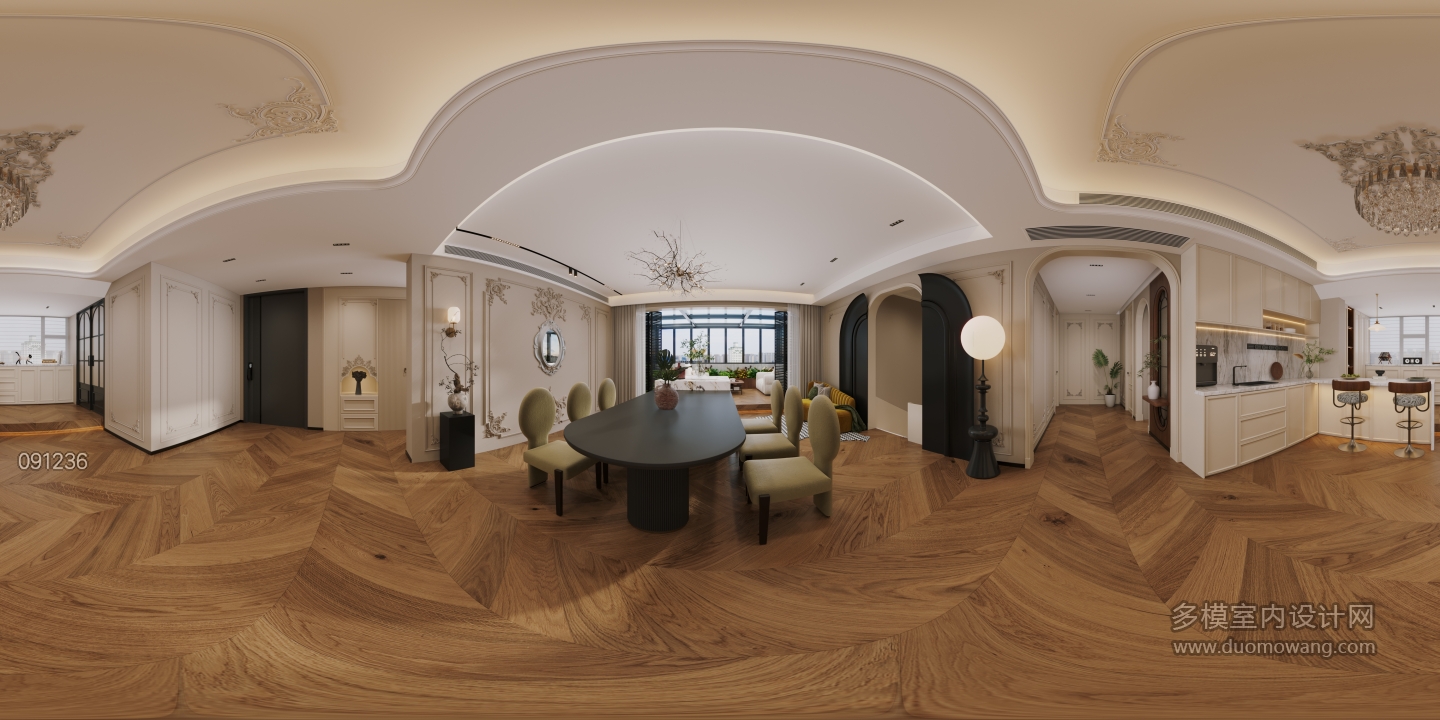 现代2楼客餐厅全景