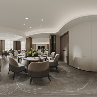 现代餐厅包厢全景