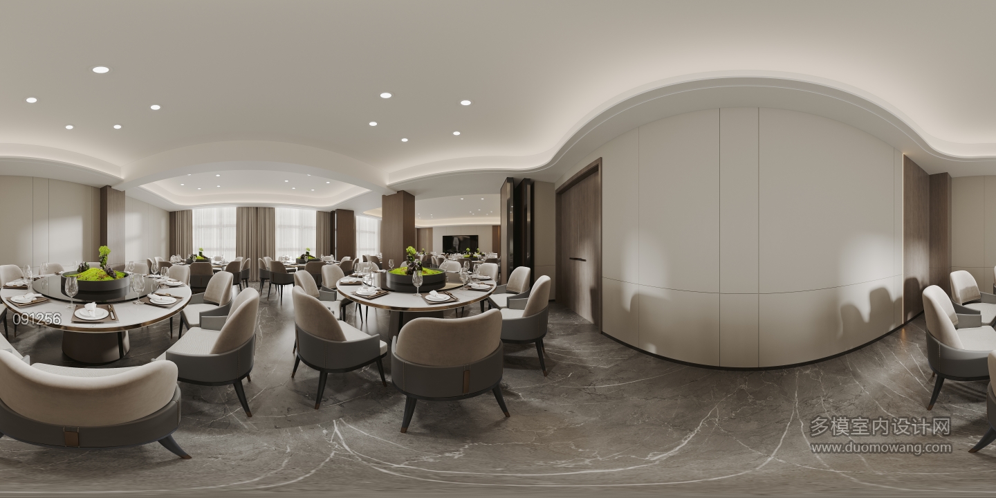 现代餐厅包厢全景