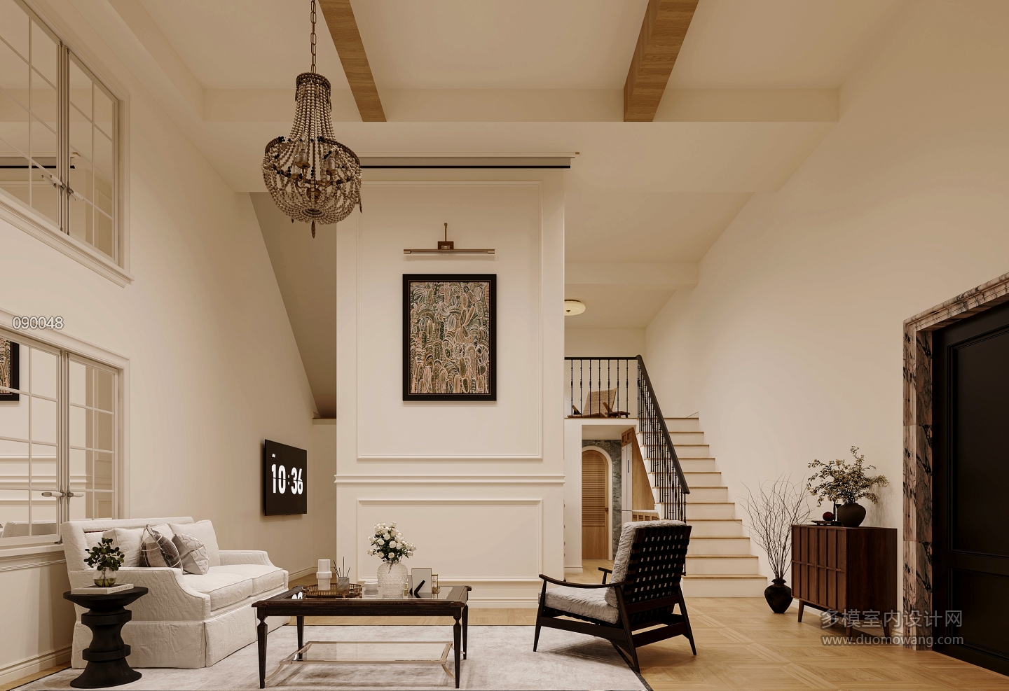 法式自然风楼下电视墙透视