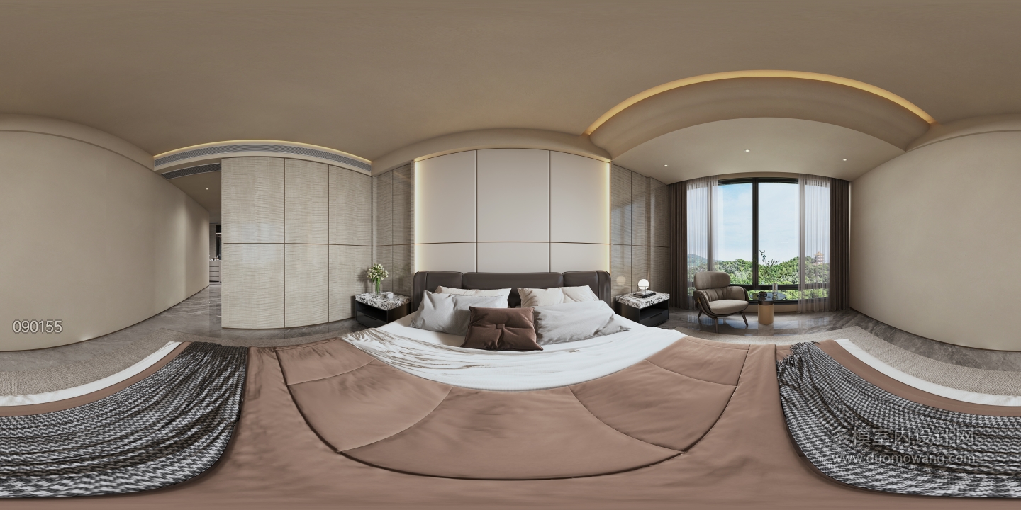 现代意式主卧全景