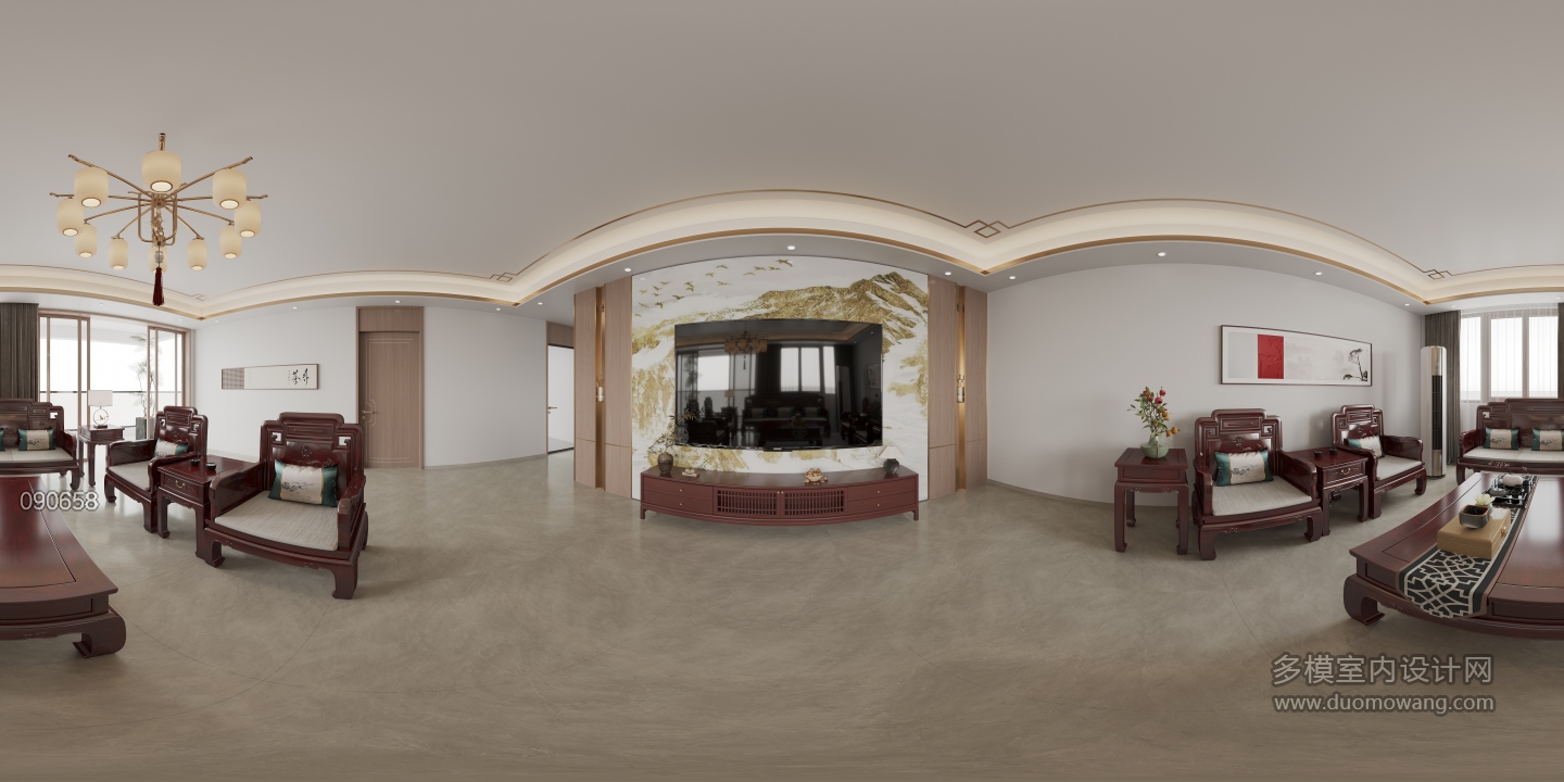 新中式四层客厅全景