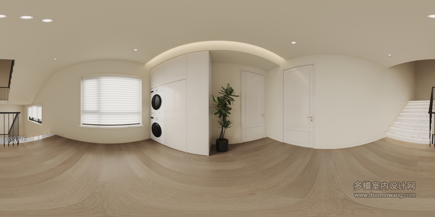 现代轻法二层走廊全景