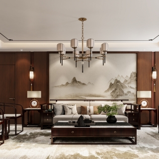 新中式三楼沙发墙