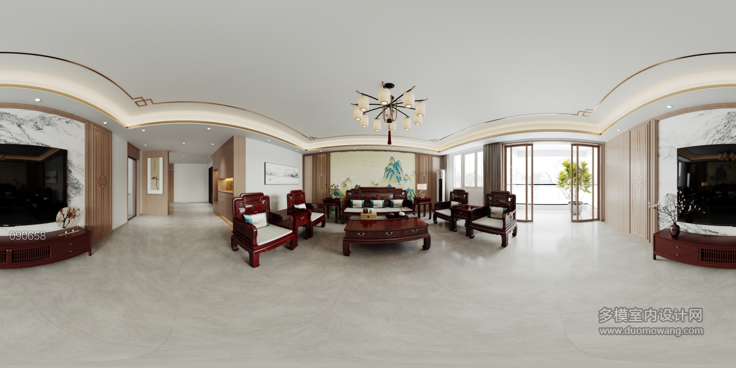 新中式三层客厅全景