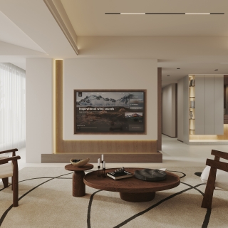 现代中古一层客厅电视背景墙