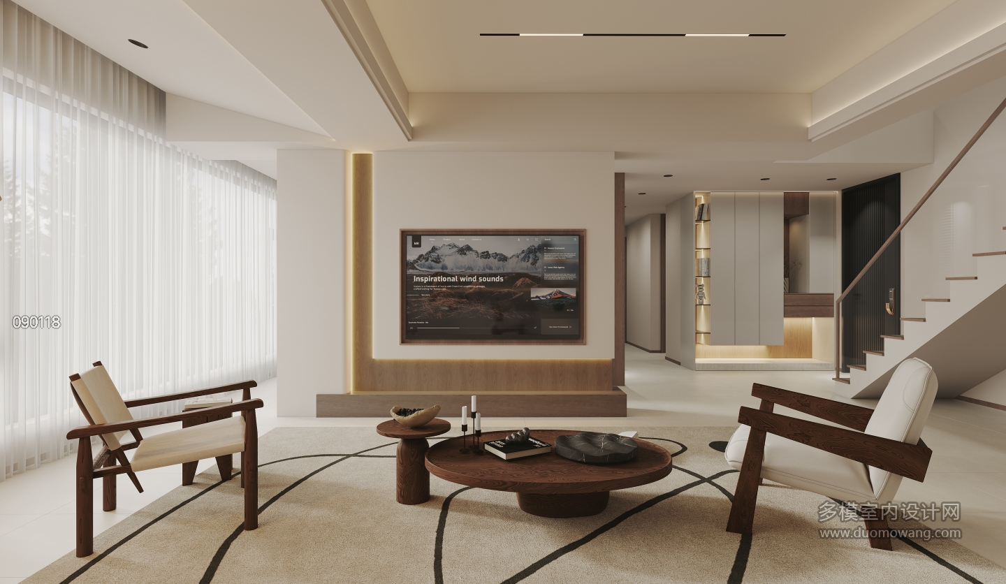 现代中古一层客厅电视背景墙