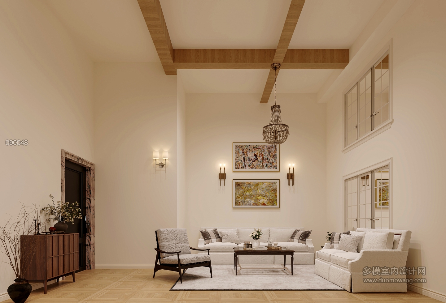 法式自然风楼下沙发墙透视