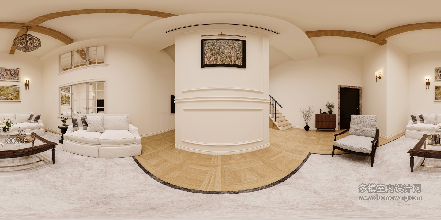 法式自然风楼下客厅360