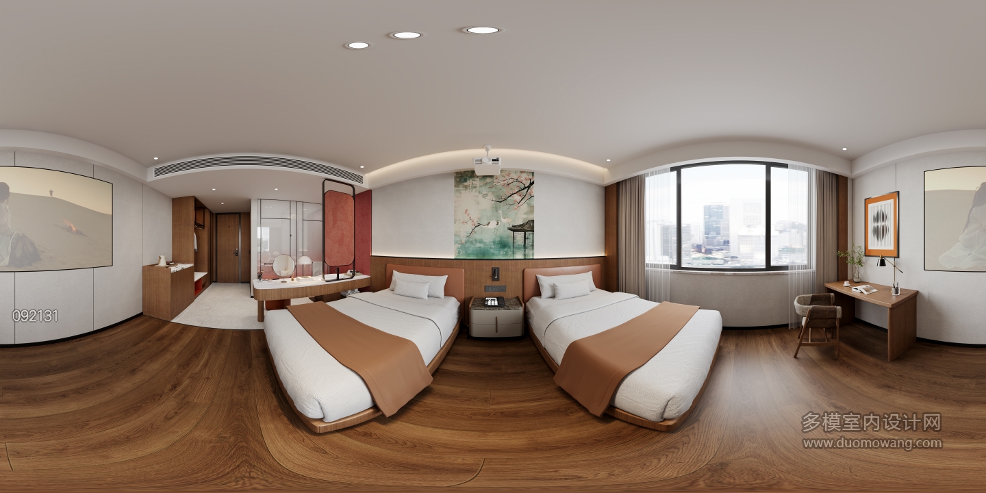 现代双人标间全景-投影仪