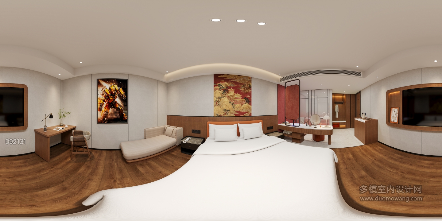 现代单人间2全景-电视墙