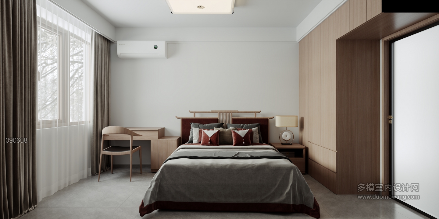 新中式三层卧室静态