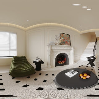 现代轻法一层客厅全景