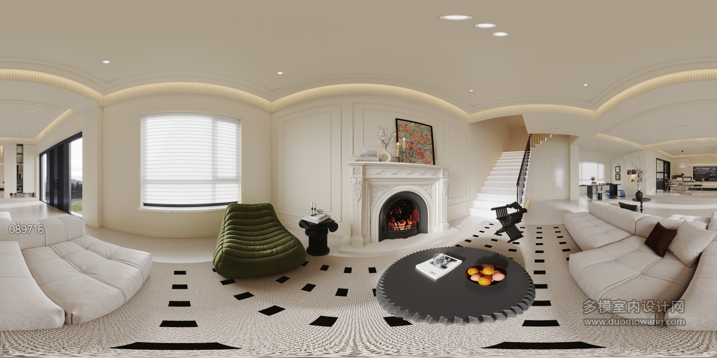 现代轻法一层客厅全景