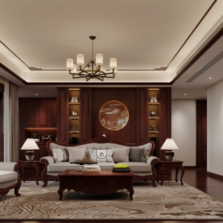 新中式沙发背景特写