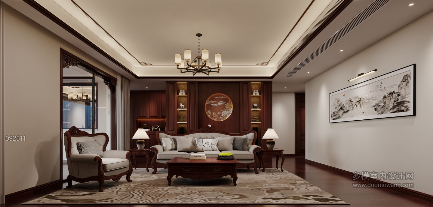 新中式沙发背景特写