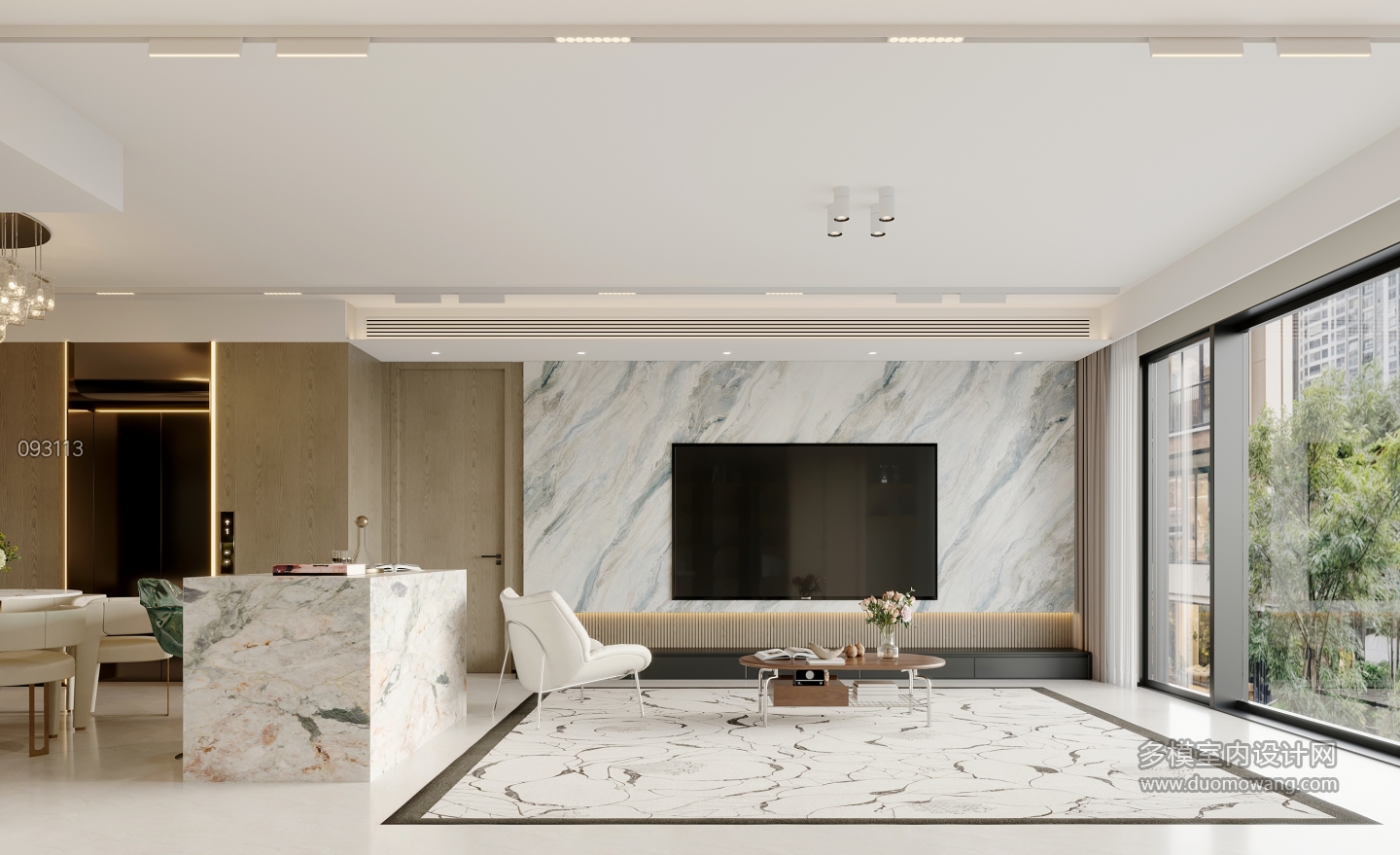 现代法式中古一层电视墙