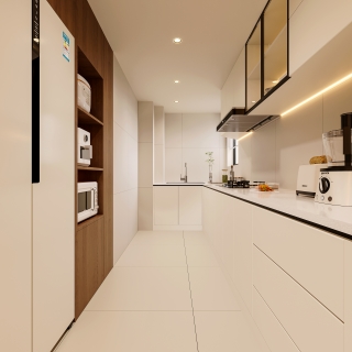 现代奶油厨房透视