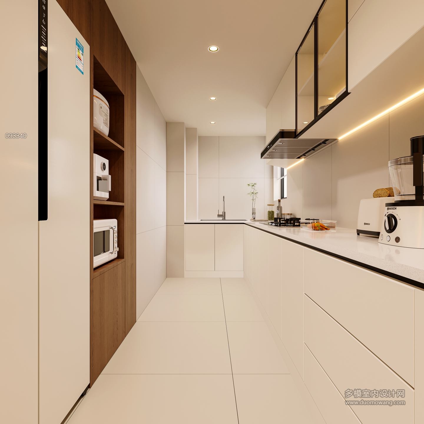 现代奶油厨房透视