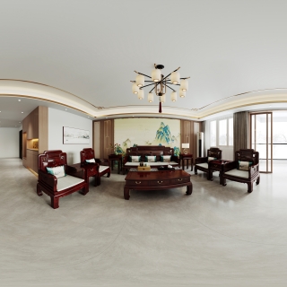 新中式三层客厅全景-1