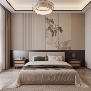 新中式二楼卧室特写