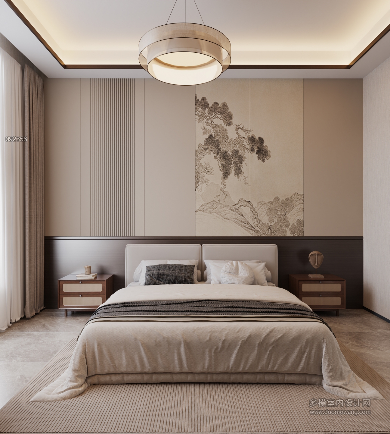 新中式二楼卧室特写