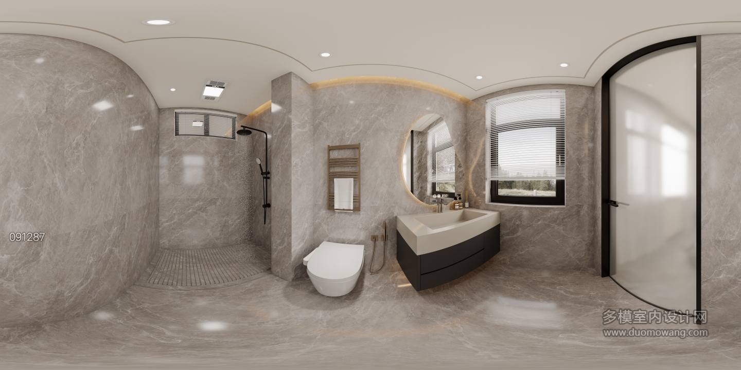 现代四层次卧2卫生间全景