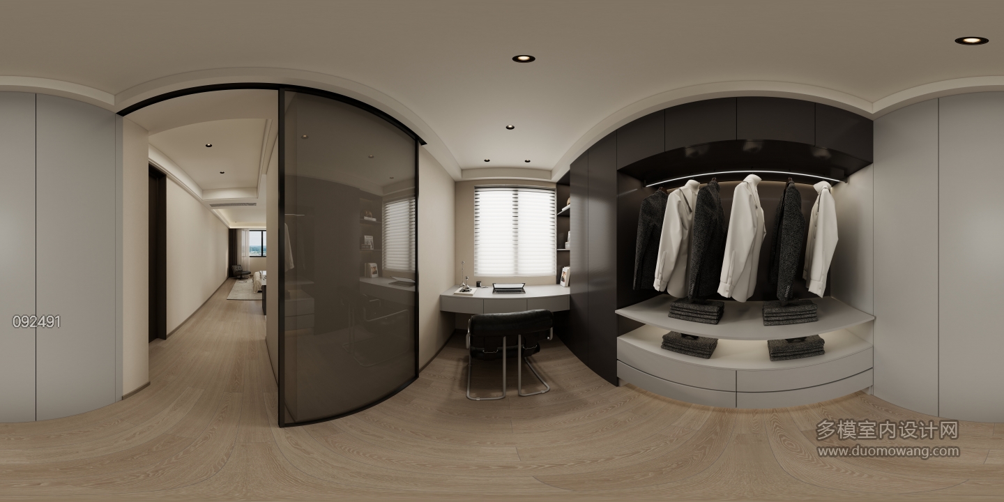 现代简约主卧衣帽间全景