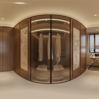 宋式中古卧室二衣帽间全景