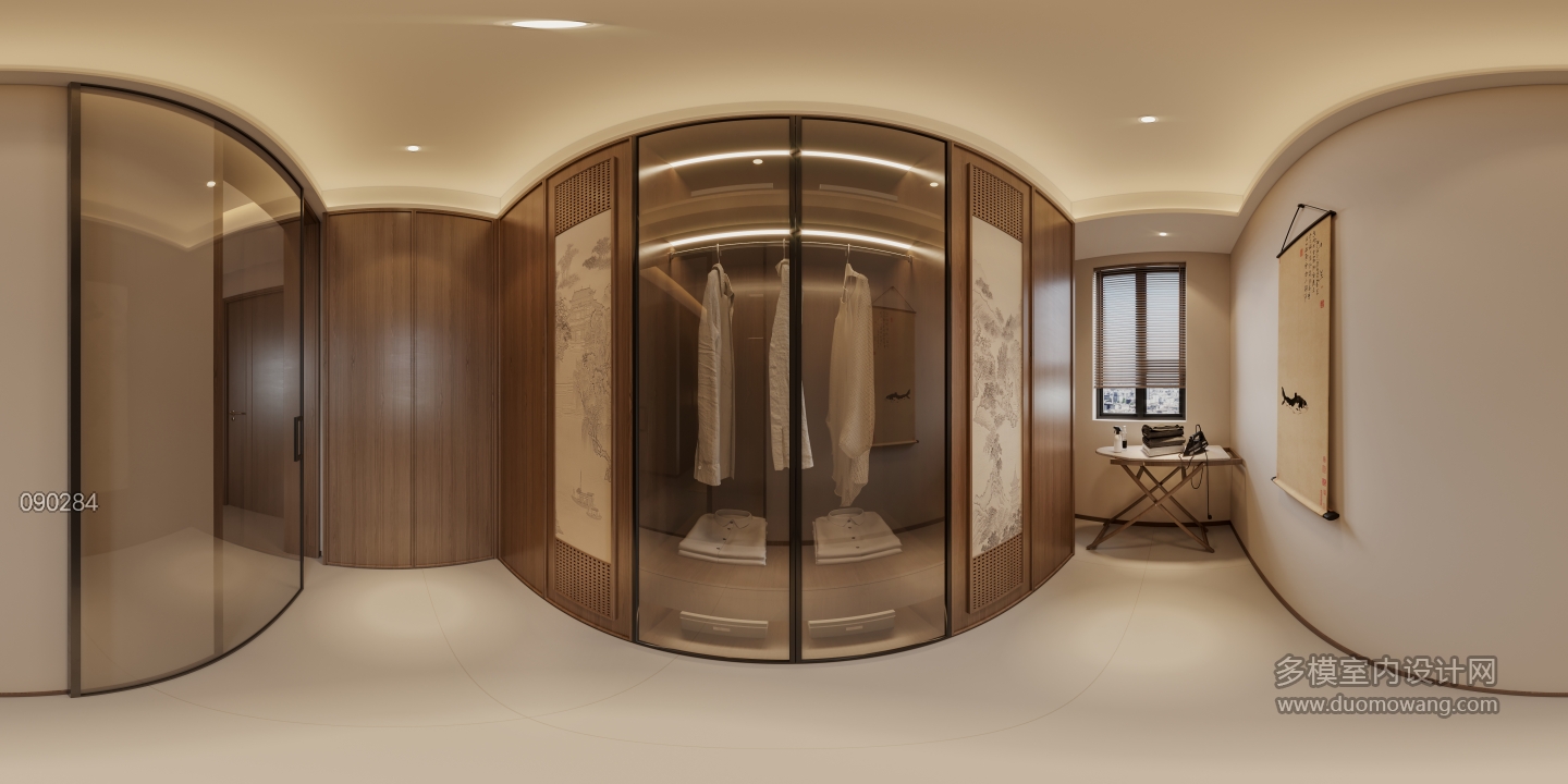 宋式中古卧室二衣帽间全景